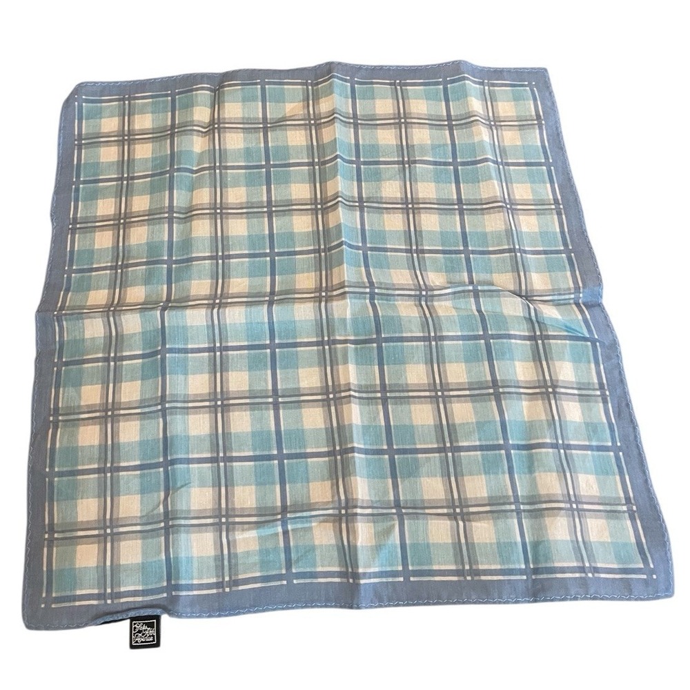 Vintage Saks Fifth Avenue Pocket Square Blue & White Scarf